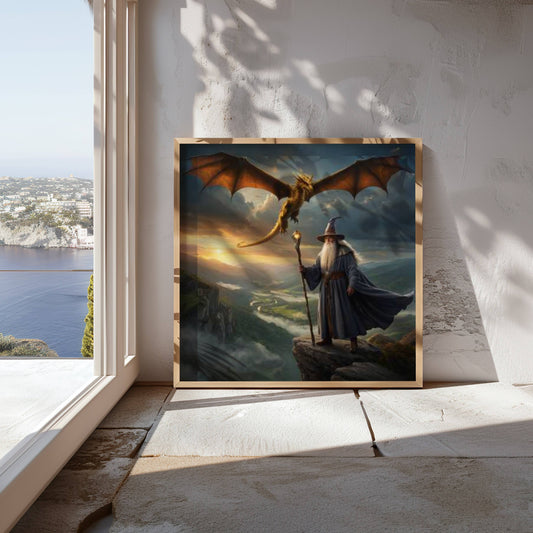 Dragon and Wizard | Digital Download | Original Fantasy Wall Art | Epic Fantasy Digital