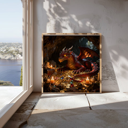 Dragon and Treasure | Download Printable Poster | Original Fantasy Wall Art