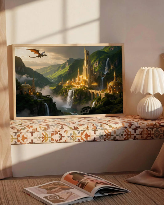 Elf City | Original Printable Wall Art | Fantasy Digital Download | Mystical Elven Kingdom Home Decor