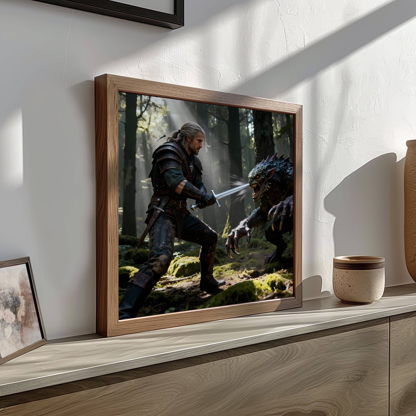 Warrior And Monster | Original Printable Wall Art | Fantasy Digital Download | Home Decor