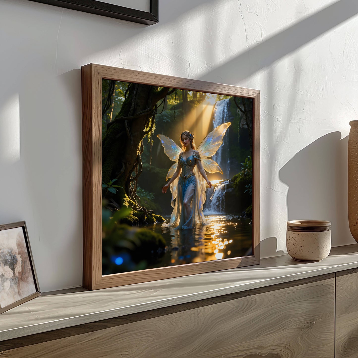 Fairy And Waterfall | Digital Download Printable | fantasy wall art | mystical fairy artwork