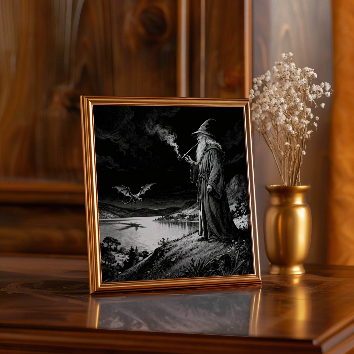 Dragon and Wizard | Digital Download  | Original Fantasy Wall Art | Epic Fantasy Digital