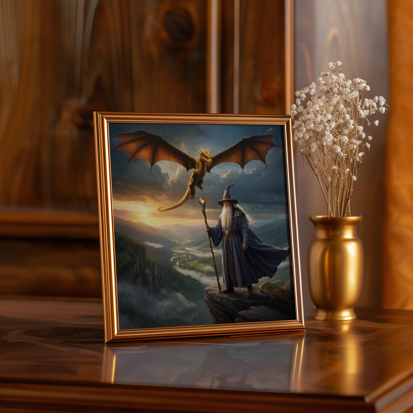 Dragon and Wizard | Digital Download  | Original Fantasy Wall Art | Epic Fantasy Digital