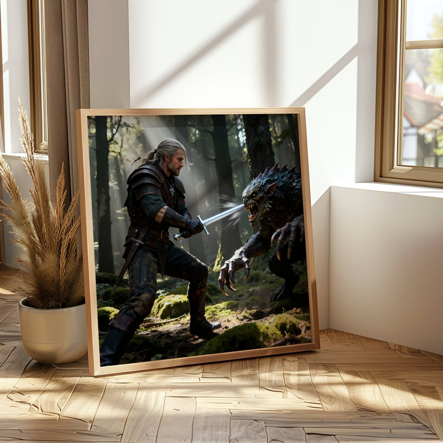 Warrior And Monster | Original Printable Wall Art | Fantasy Digital Download | Home Decor