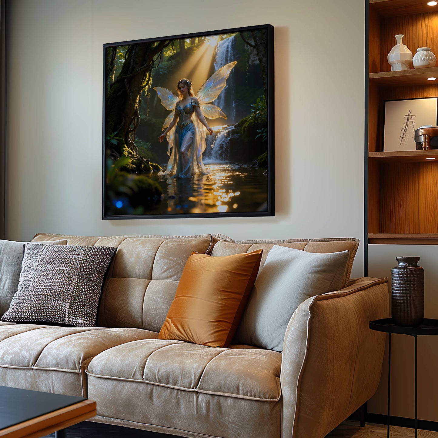 Fairy And Waterfall | Digital Download Printable | fantasy wall art | mystical fairy artwork