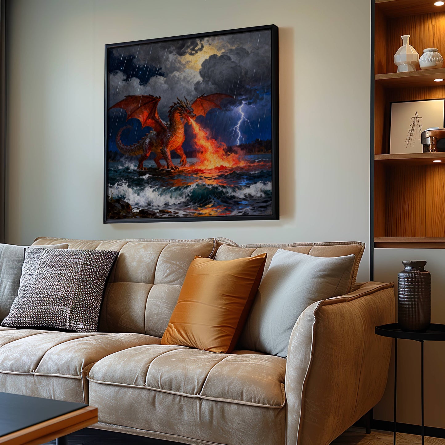 Dragon and Sea | Digital Download  | Original Fantasy Wall Art | fiery ocean dragon digital