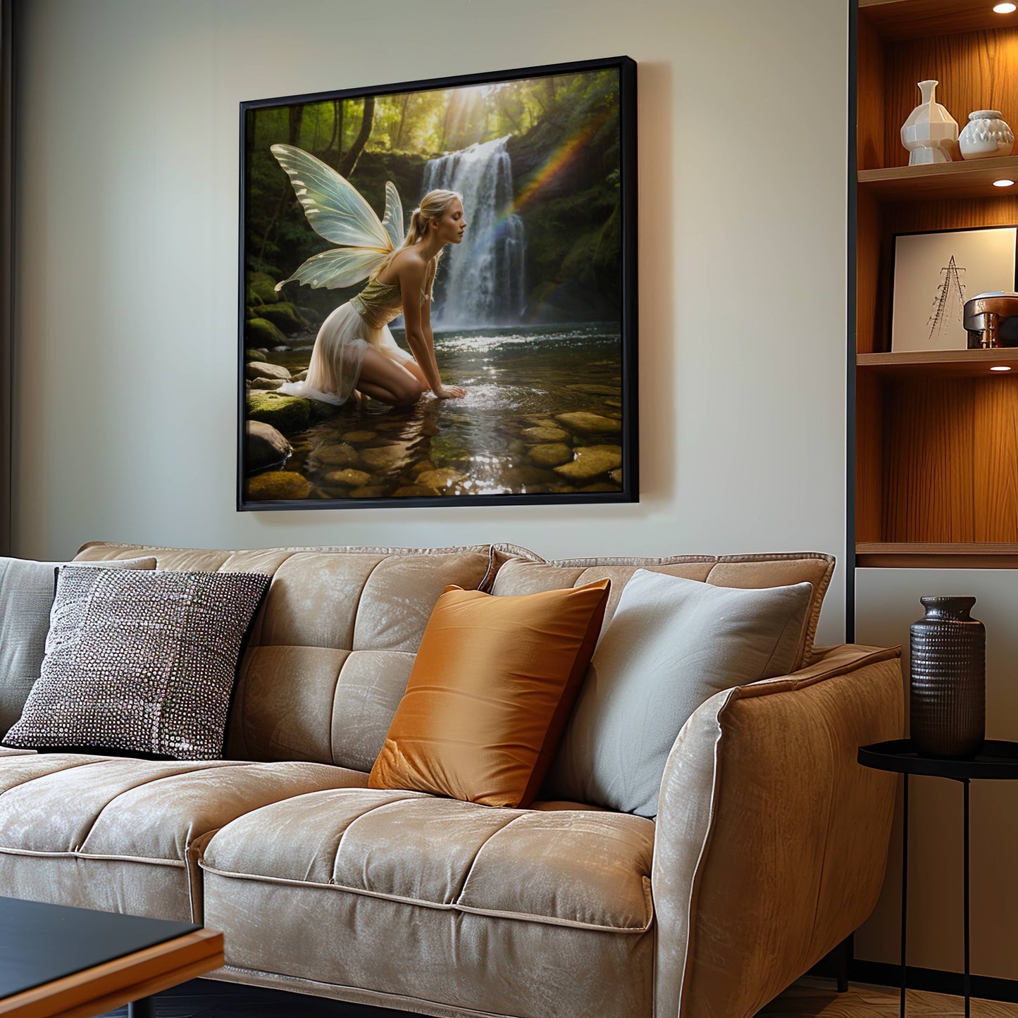 Fairy And Waterfall | Digital Download Printable | fantasy wall art | mystical fairy artwork