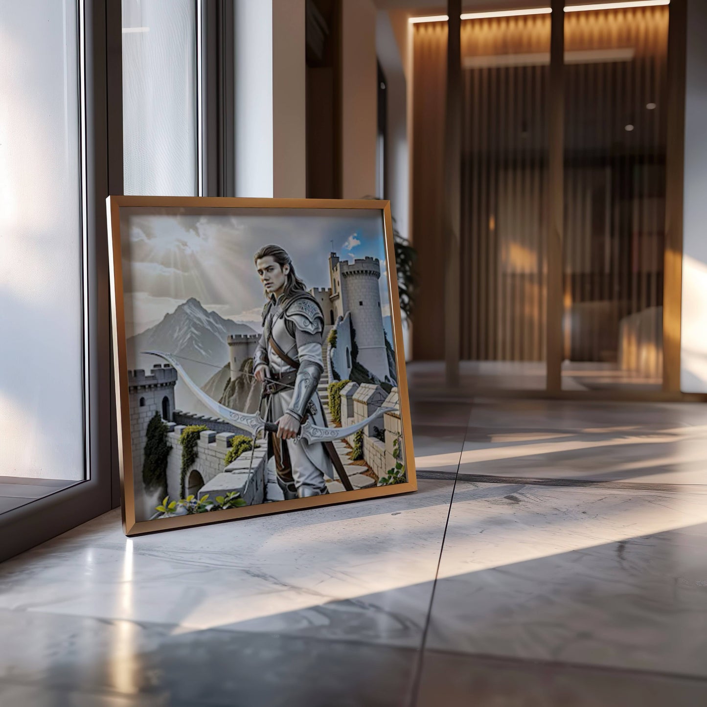 Warrior Archer Original Printable Wall Art | Fantasy Digital Download | Medieval Battlements Scene Home Decor