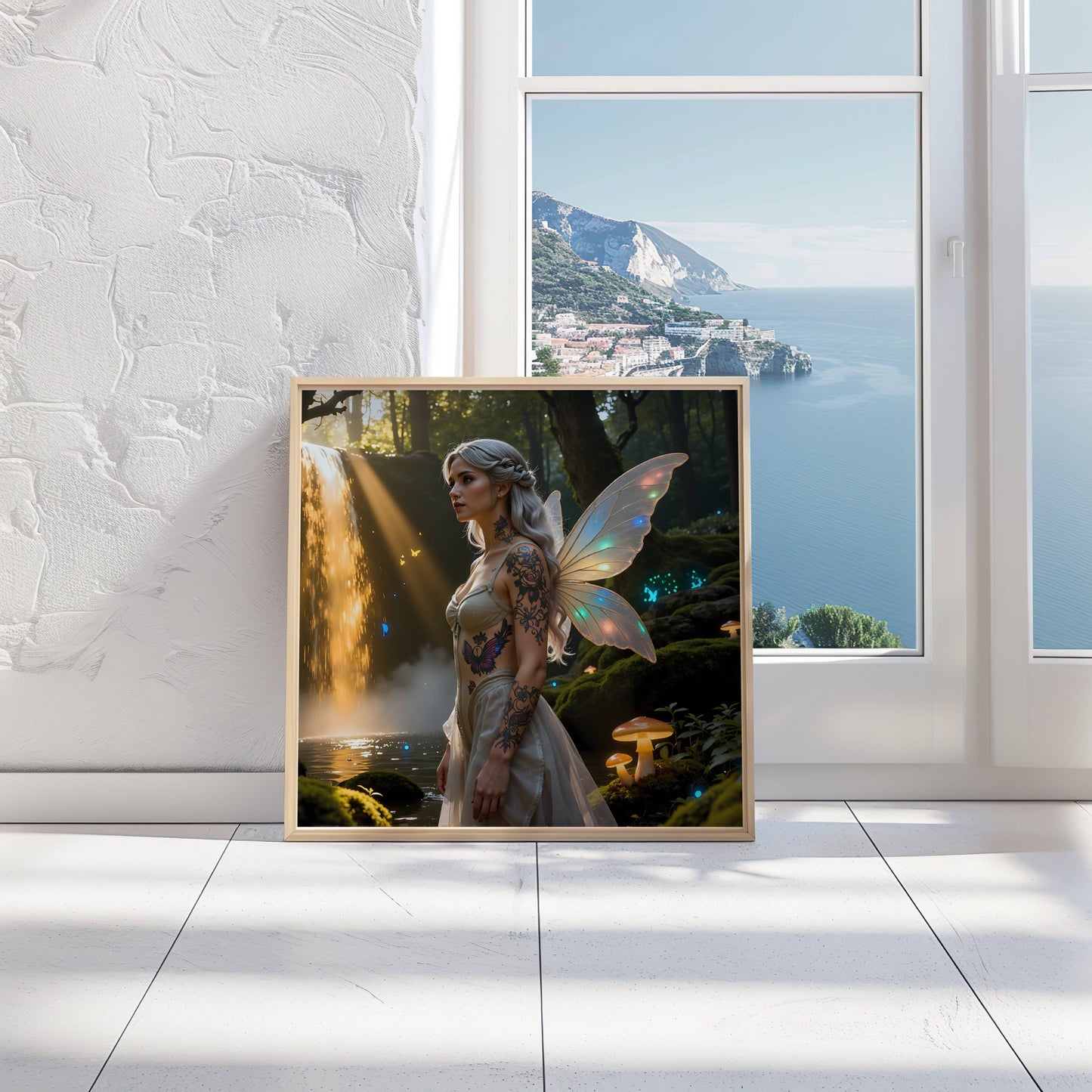 Fairy And Waterfall | Digital Download Printable | fantasy wall art | mystical fairy artwork