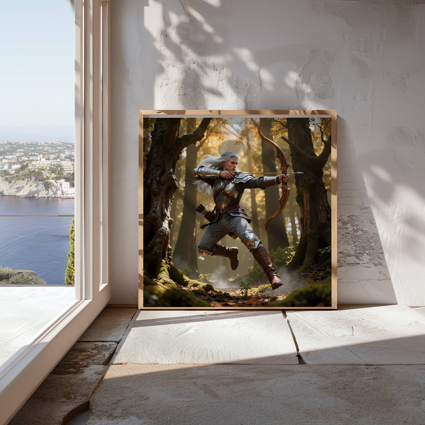 Warrior Archer Original Printable Wall Art | Fantasy Digital Download | Medieval Battlements Scene Home Decor