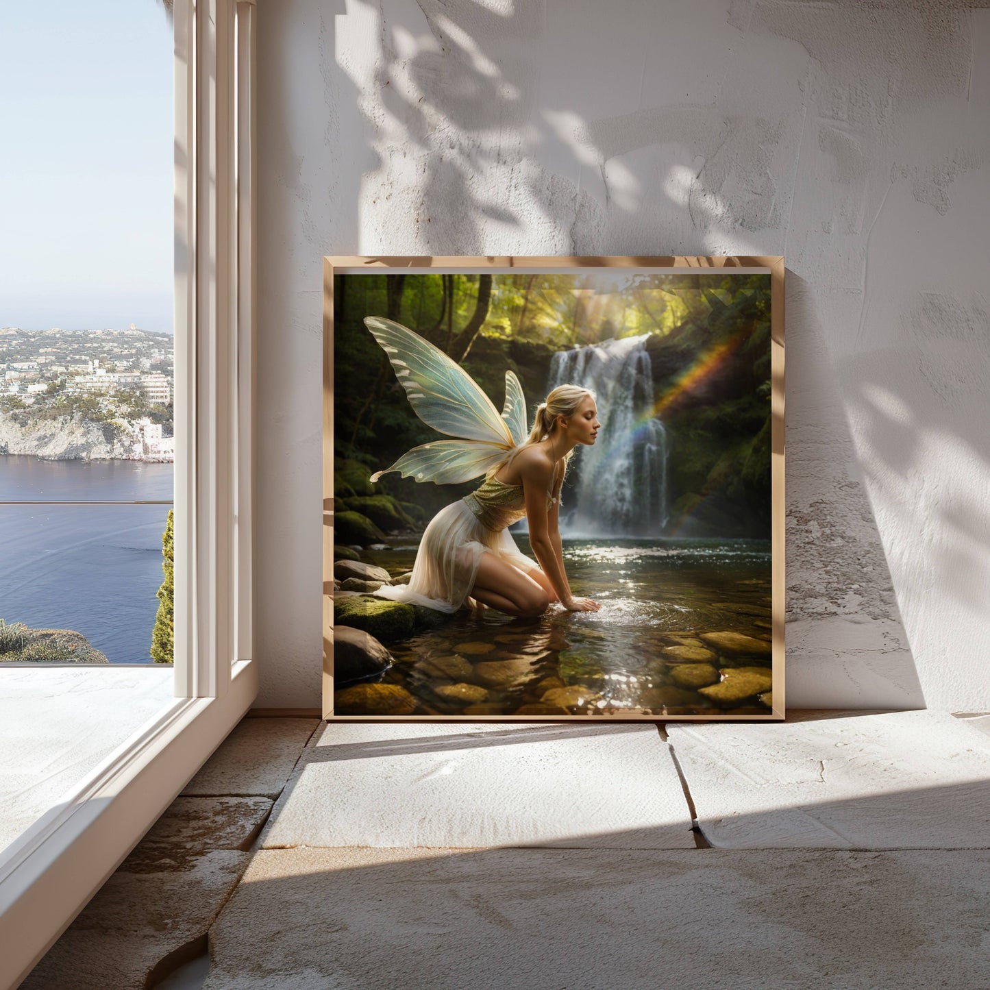 Fairy And Waterfall | Digital Download Printable | fantasy wall art | mystical fairy artwork