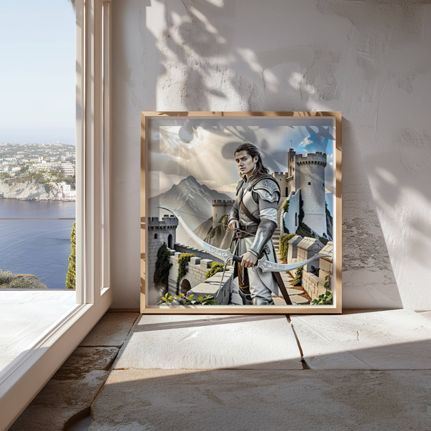 Warrior Archer Original Printable Wall Art | Fantasy Digital Download | Medieval Battlements Scene Home Decor