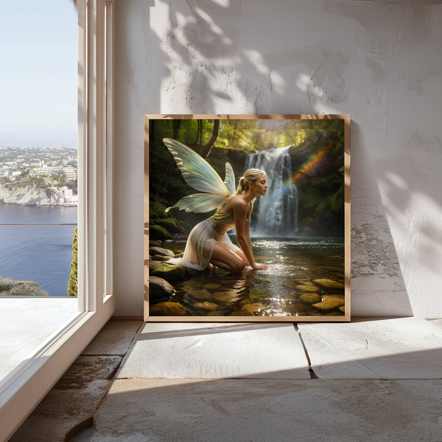 Fairy And Waterfall | Digital Download Printable | fantasy wall art | mystical fairy artwork