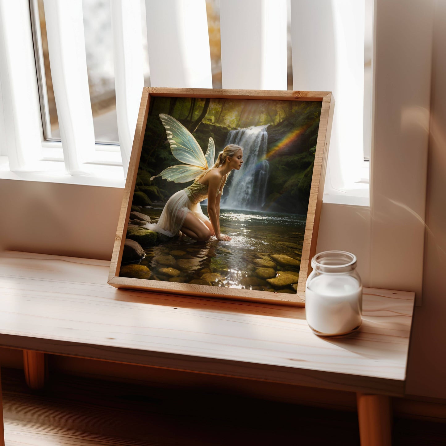 Fairy And Waterfall | Digital Download Printable | fantasy wall art | mystical fairy artwork