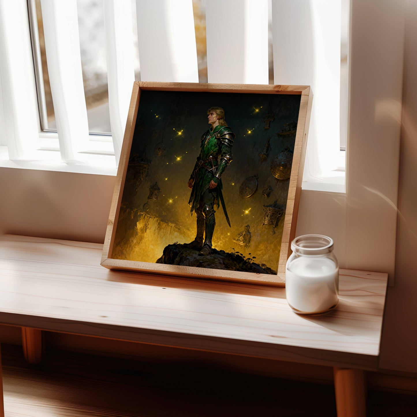 Warrior Elf Original Printable Wall Art | Fantasy Digital Download | Cave Treasure | Home Decor