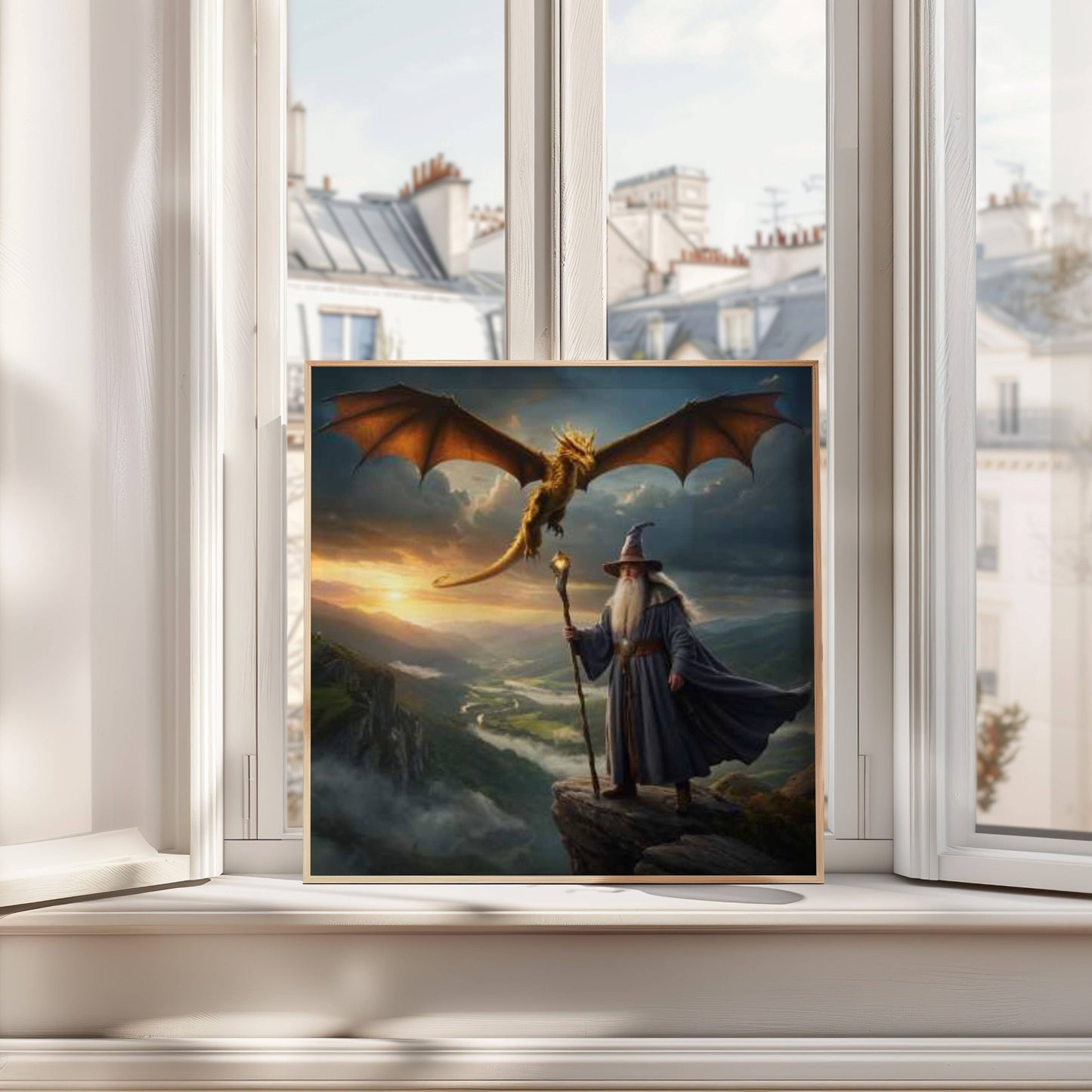 Dragon and Wizard | Digital Download  | Original Fantasy Wall Art | Epic Fantasy Digital