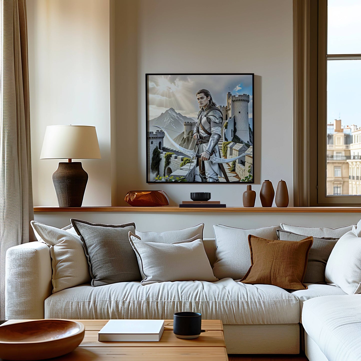 Warrior Archer Original Printable Wall Art | Fantasy Digital Download | Medieval Battlements Scene Home Decor