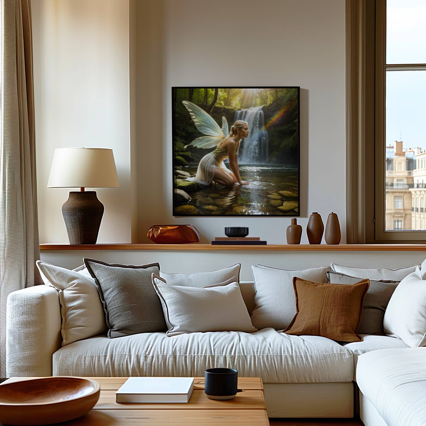 Fairy And Waterfall | Digital Download Printable | fantasy wall art | mystical fairy artwork