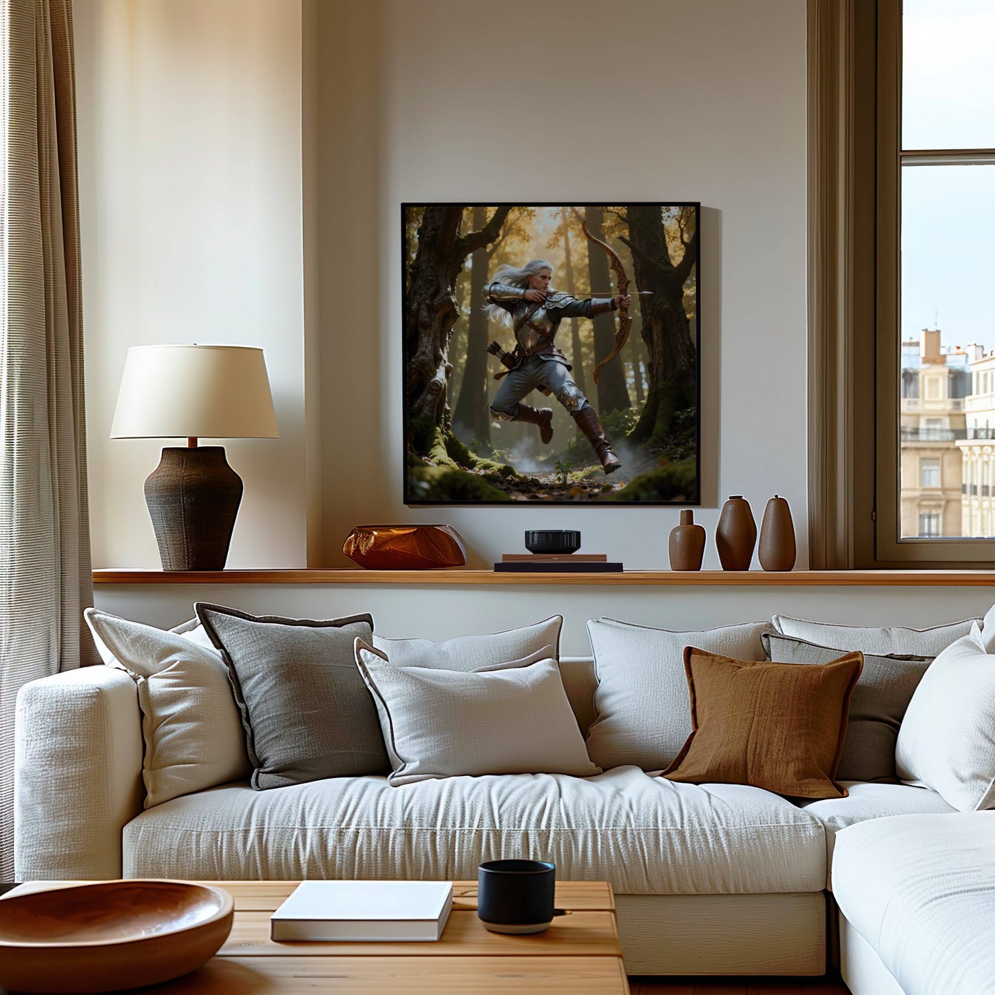 Warrior Archer Original Printable Wall Art | Fantasy Digital Download | Medieval Battlements Scene Home Decor