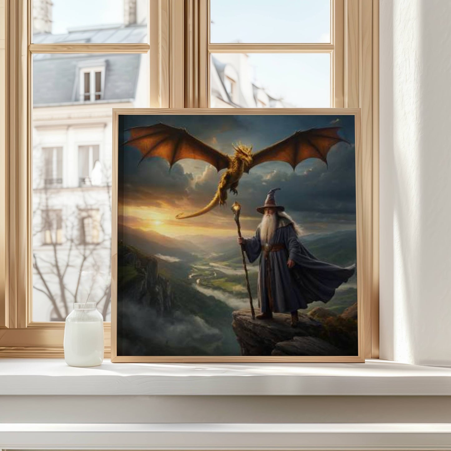 Dragon and Wizard | Digital Download  | Original Fantasy Wall Art | Epic Fantasy Digital