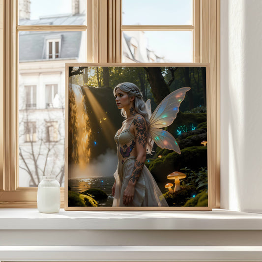 Fairy And Waterfall | Digital Download Printable | fantasy wall art | mystical fairy artwork