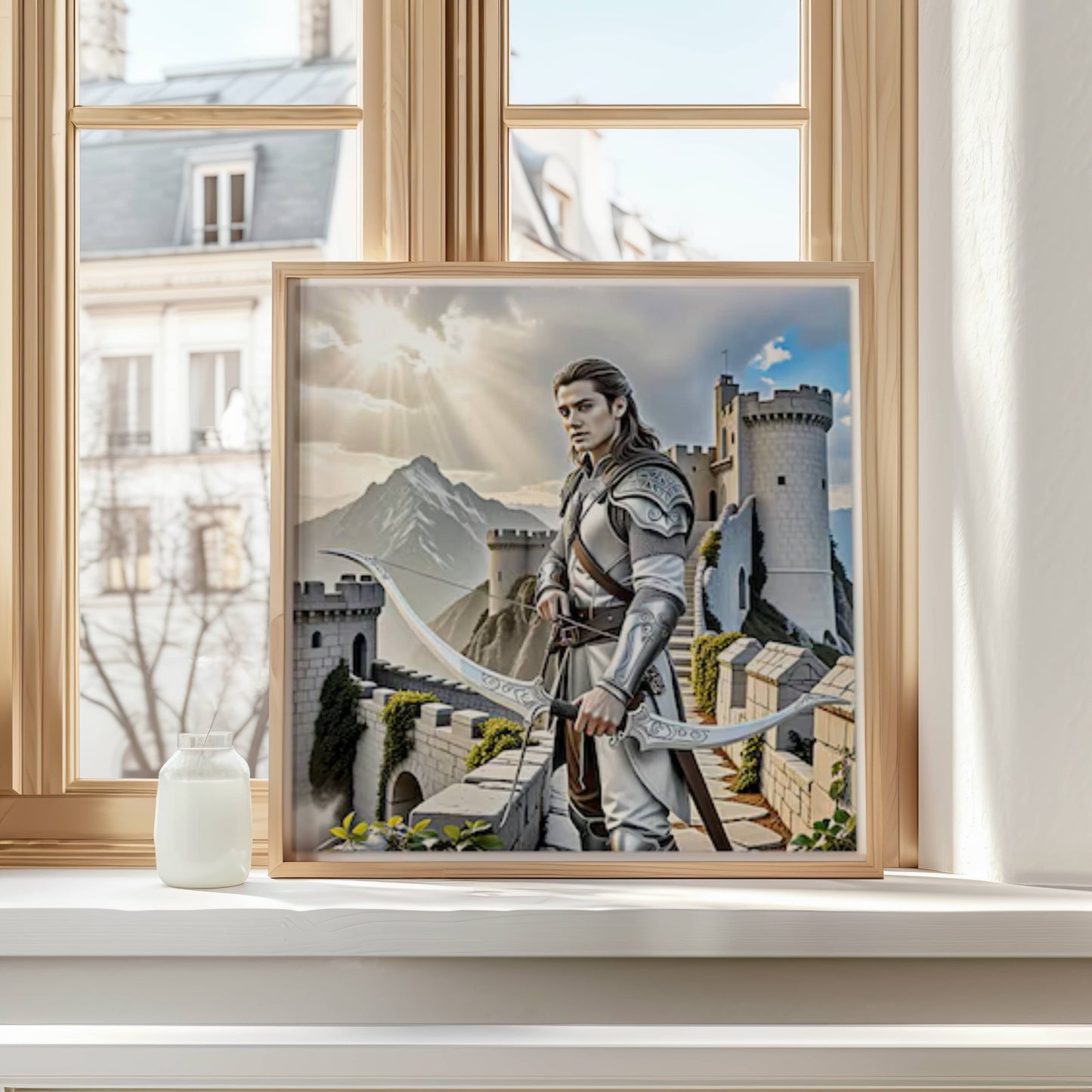 Warrior Archer Original Printable Wall Art | Fantasy Digital Download | Medieval Battlements Scene Home Decor