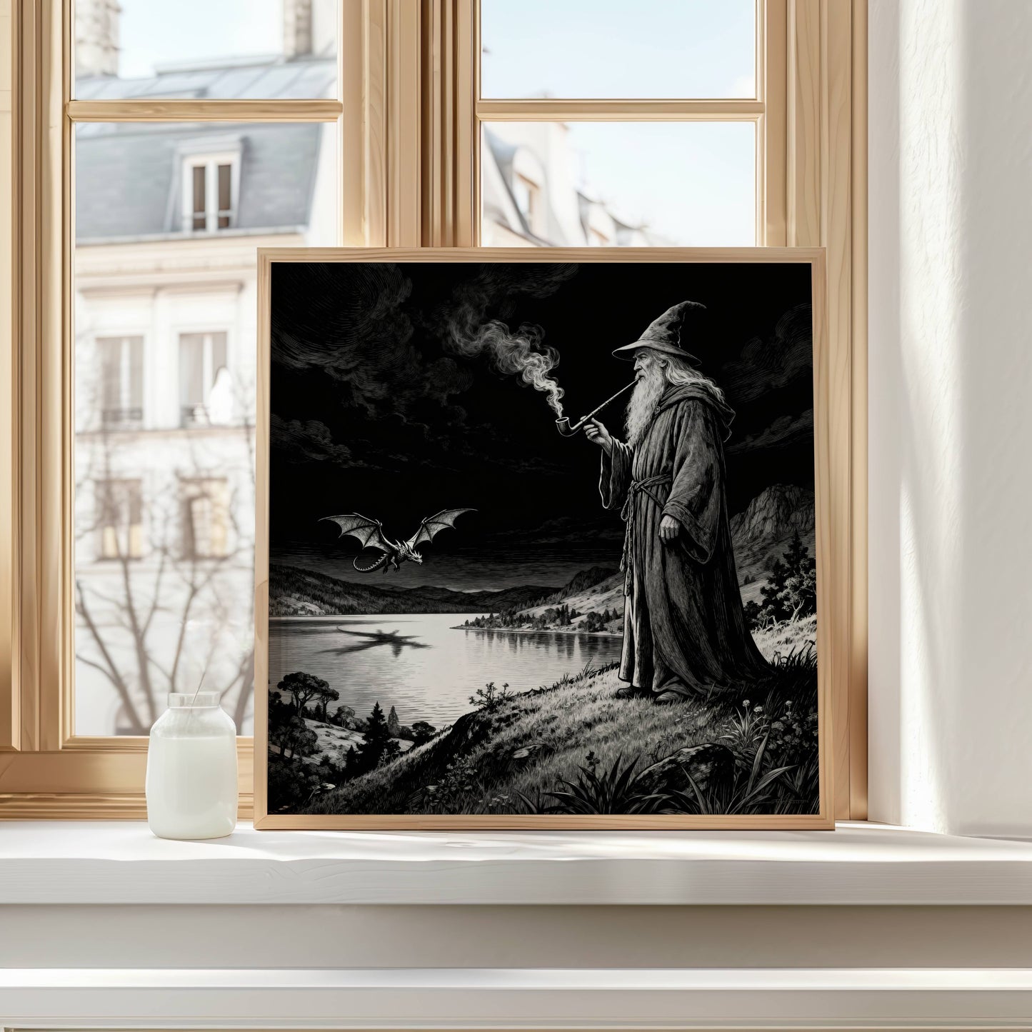 Dragon and Wizard | Digital Download  | Original Fantasy Wall Art | Epic Fantasy Digital