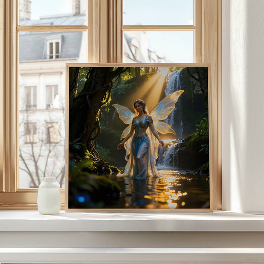 Fairy And Waterfall | Digital Download Printable | fantasy wall art | mystical fairy artwork