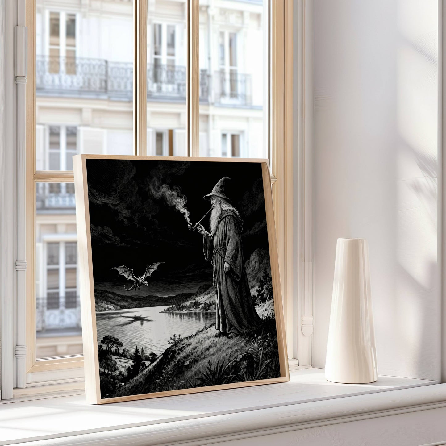 Dragon and Wizard | Digital Download  | Original Fantasy Wall Art | Epic Fantasy Digital