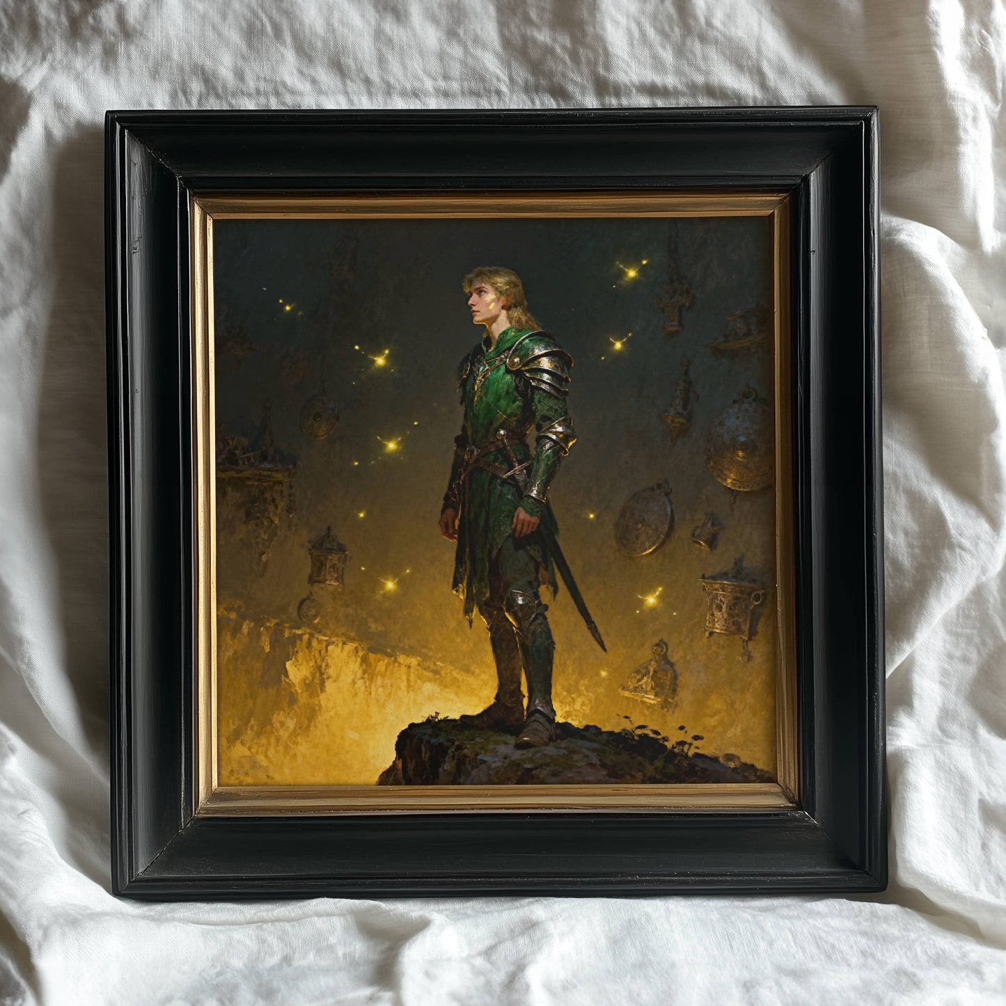 Warrior Elf Original Printable Wall Art | Fantasy Digital Download | Cave Treasure | Home Decor