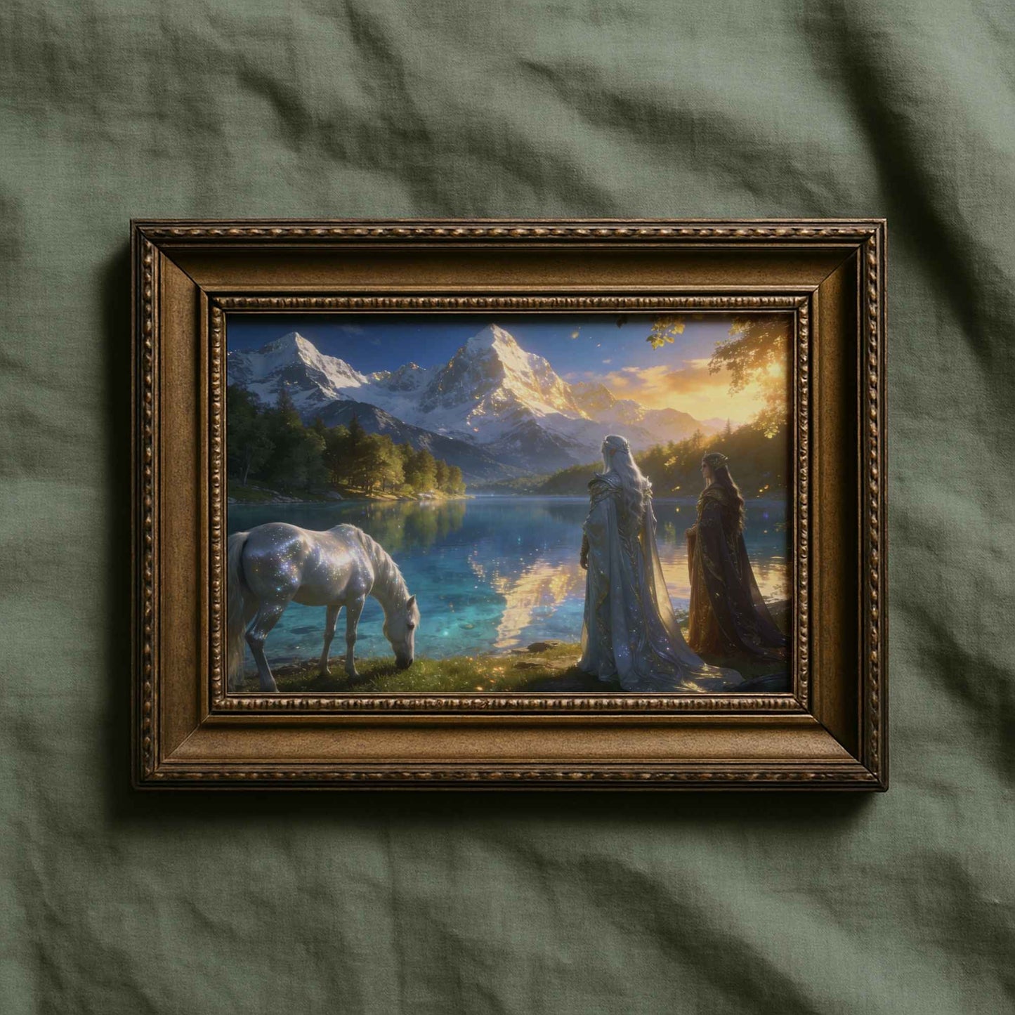 Elves By Lake Printable | Fantasy Digital Download | Original Wall Art | Mystical Elven Nature Home Decor