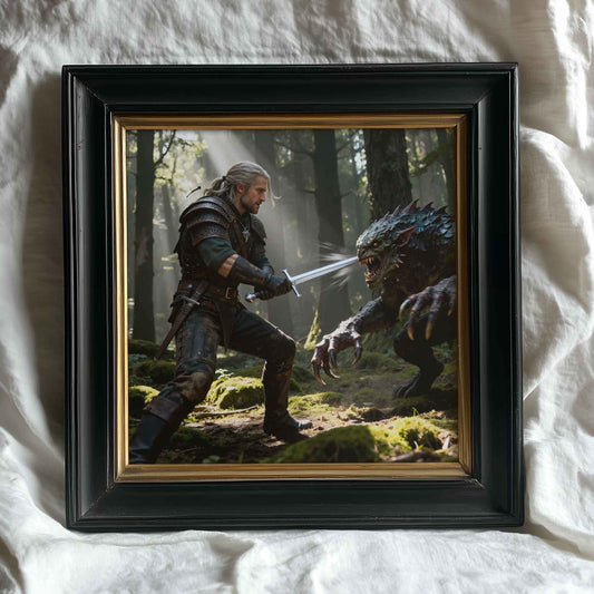 Warrior And Monster | Original Printable Wall Art | Fantasy Digital Download | Home Decor