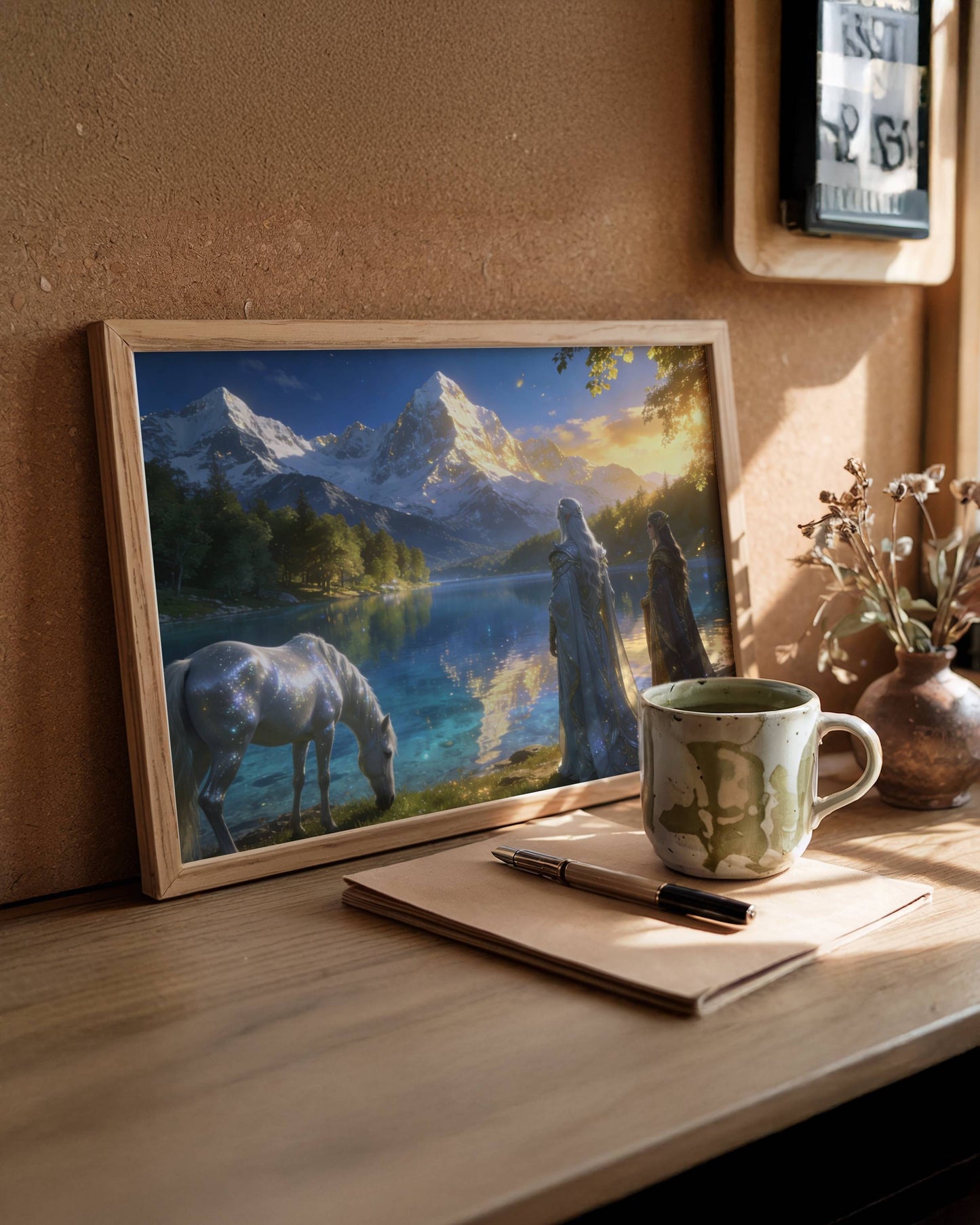 Elves By Lake Printable | Fantasy Digital Download | Original Wall Art | Mystical Elven Nature Home Decor