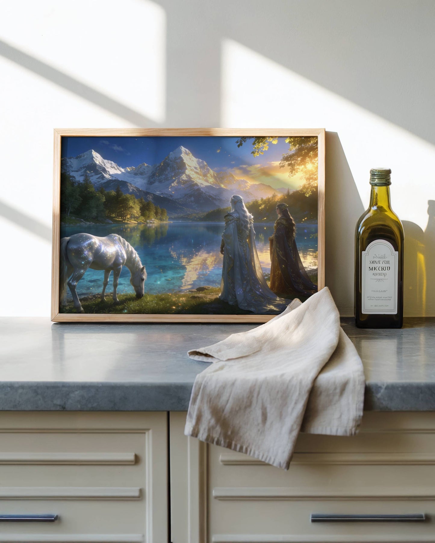 Elves By Lake Printable | Fantasy Digital Download | Original Wall Art | Mystical Elven Nature Home Decor