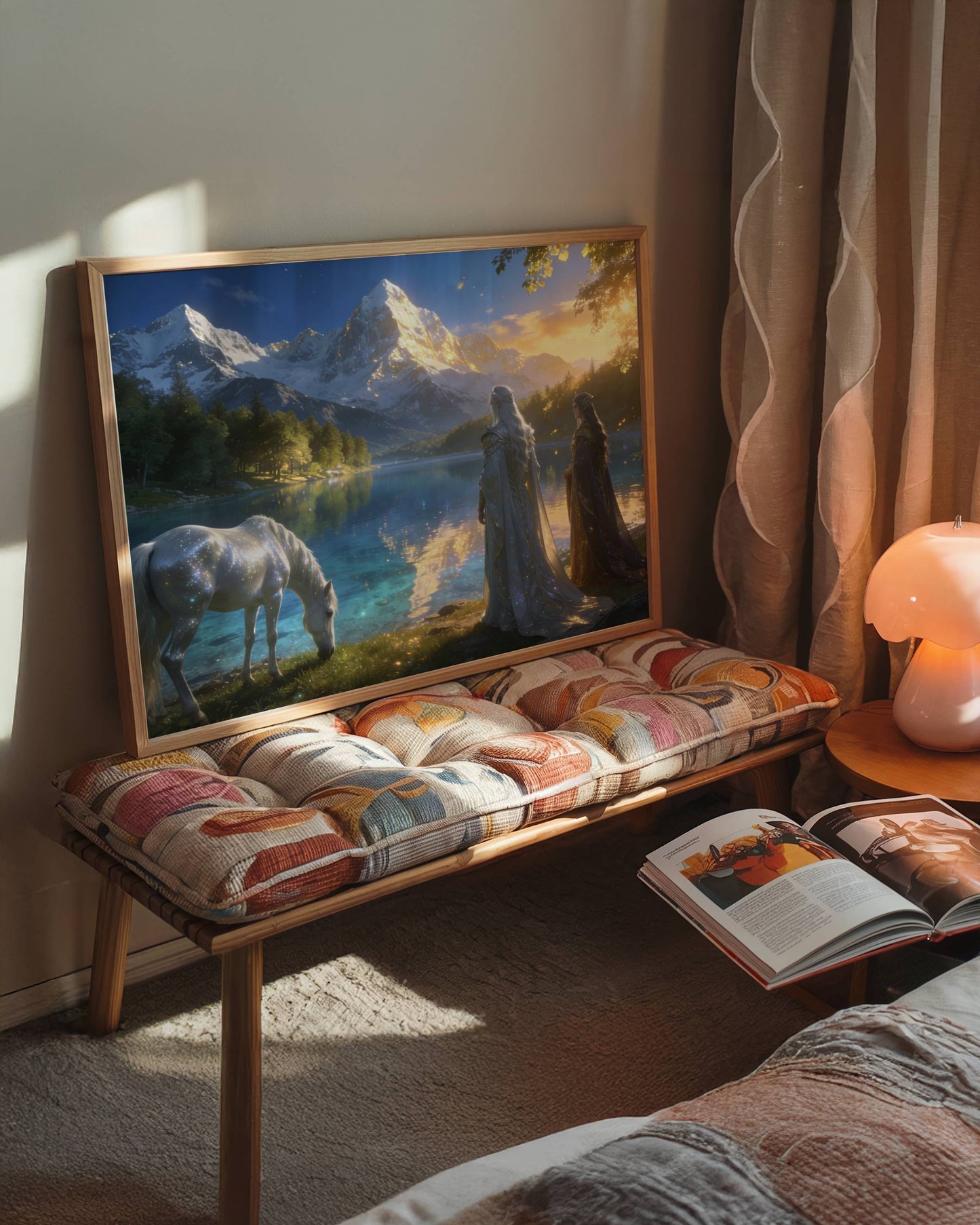 Elves By Lake Printable | Fantasy Digital Download | Original Wall Art | Mystical Elven Nature Home Decor