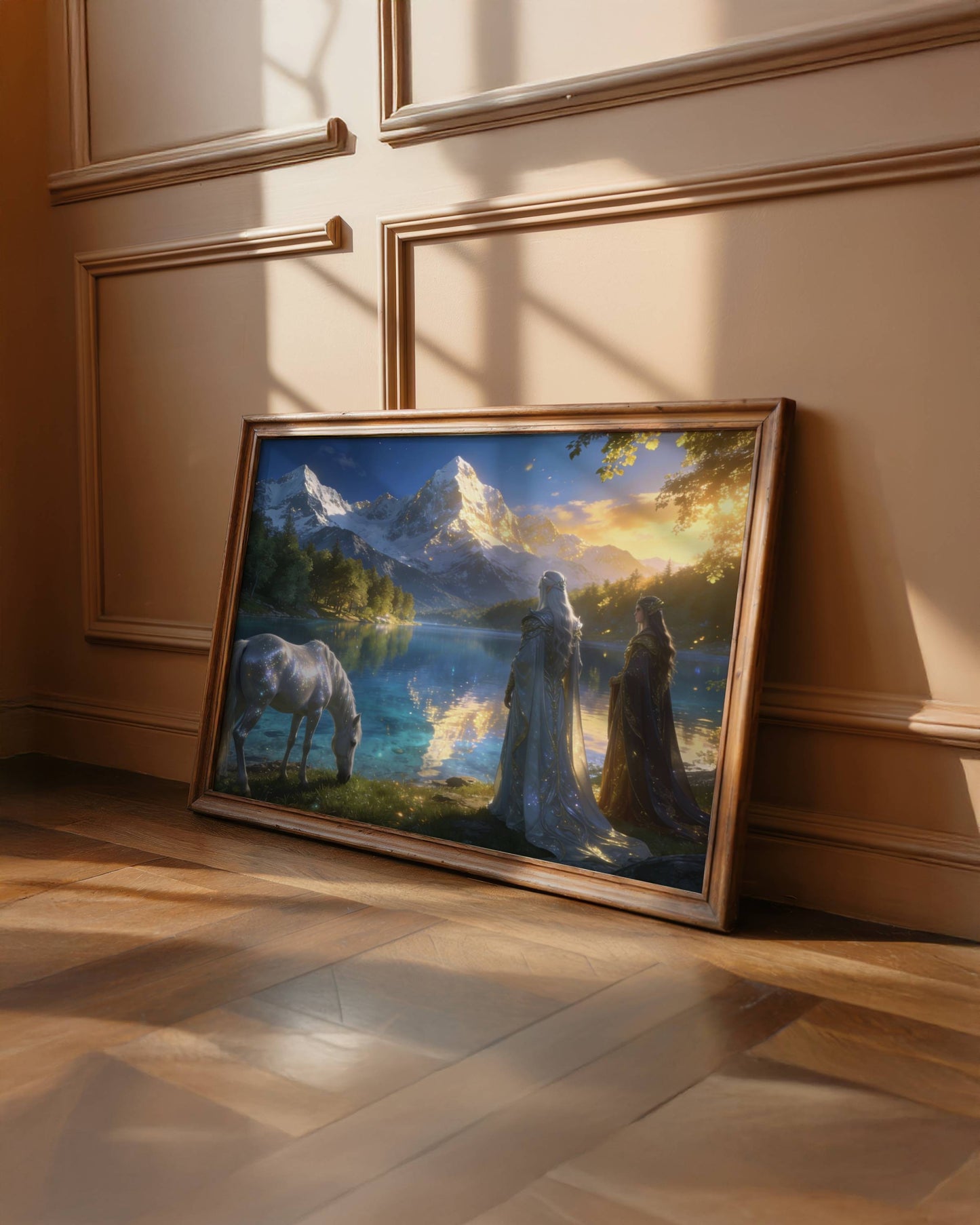 Elves By Lake Printable | Fantasy Digital Download | Original Wall Art | Mystical Elven Nature Home Decor