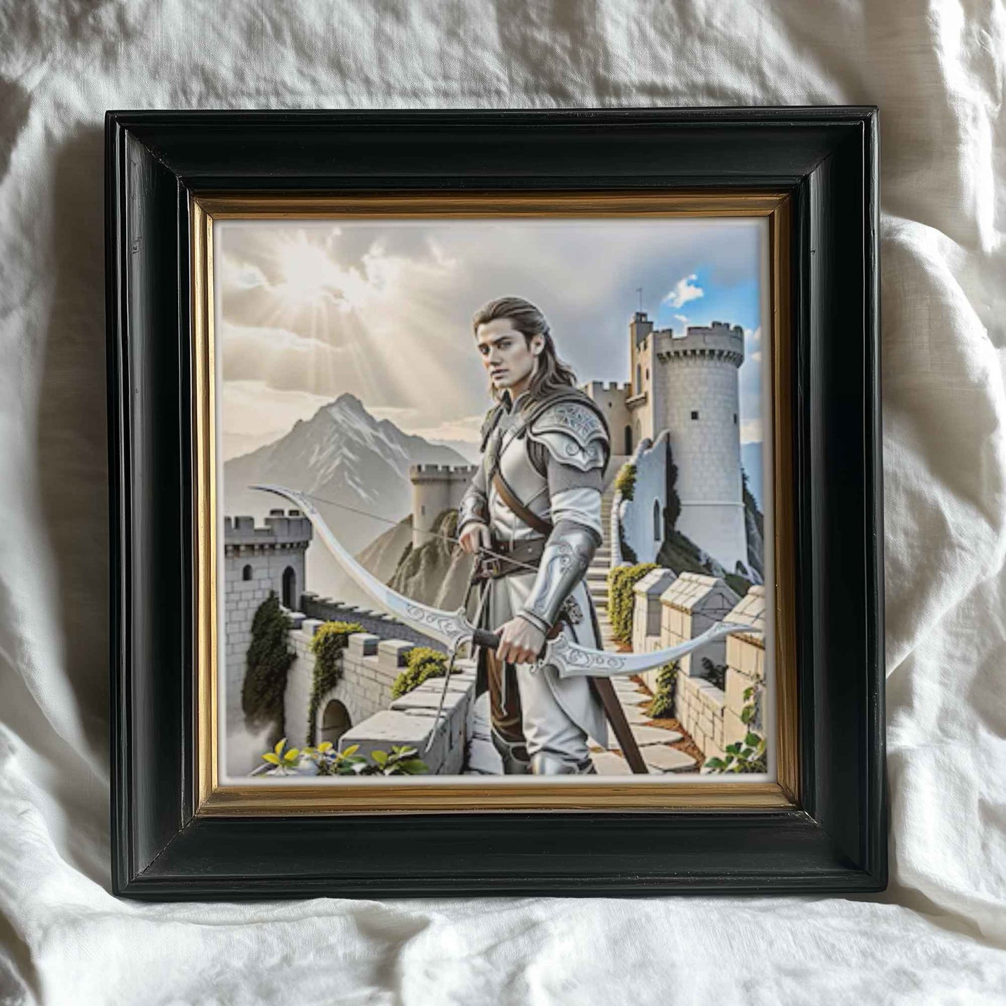 Warrior Archer Original Printable Wall Art | Fantasy Digital Download | Medieval Battlements Scene Home Decor