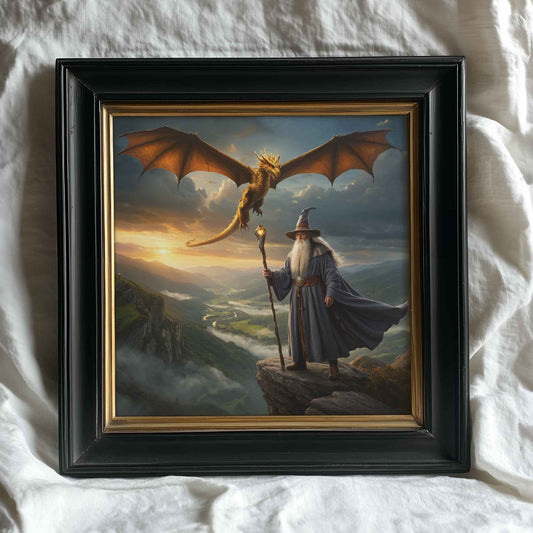 Dragon and Wizard | Digital Download  | Original Fantasy Wall Art | Epic Fantasy Digital